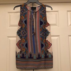 $29 CYNTHIA ROWLEY print top sleeveless beige S